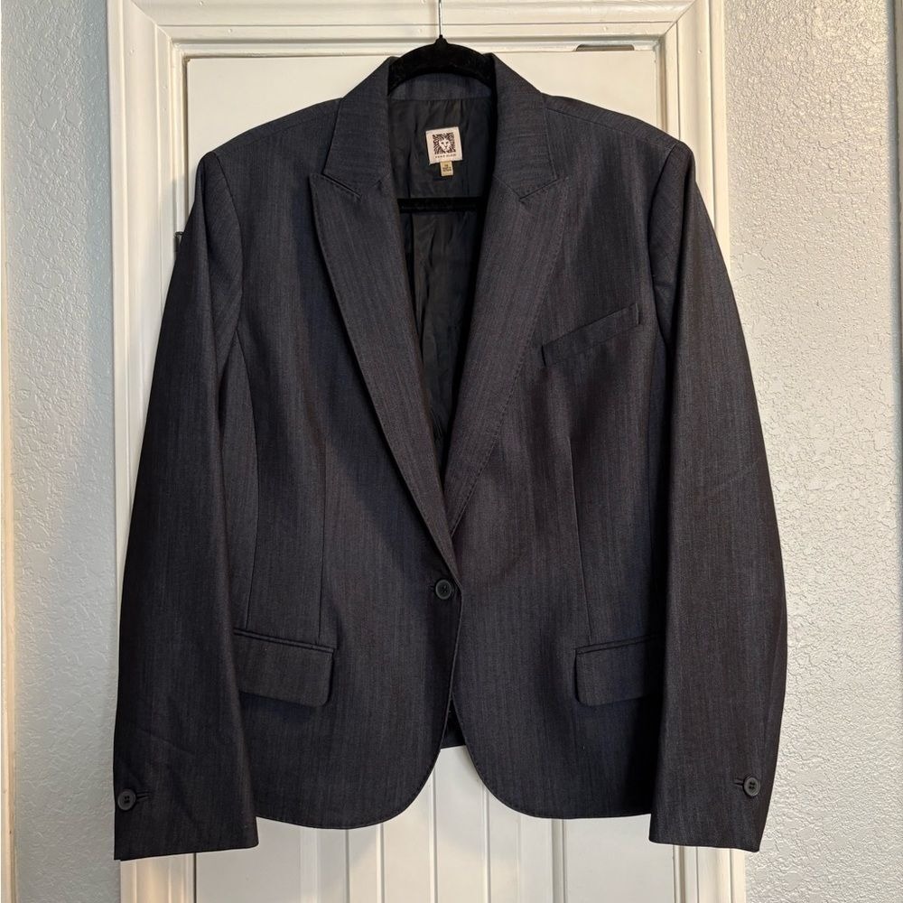 Anne Klein Peplum Blazer Jacket Womens 16 Blue Shawl Collar Professional